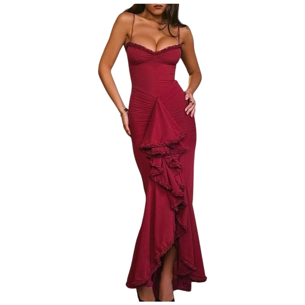 NRTHYE - Small Elegant Maxi Dress Mesh Ruched Sleeveless Backless - Picture 8 of 9